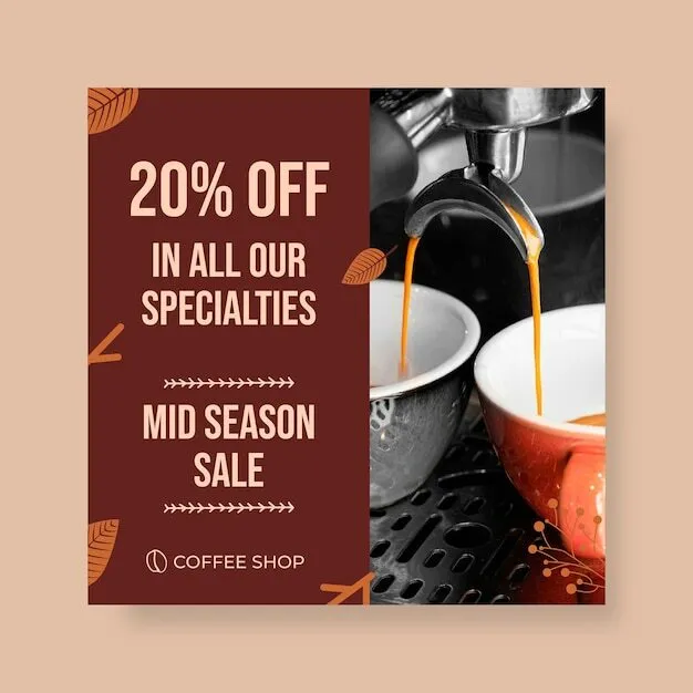 Афиша акции «20% off» на все фирменные напитки