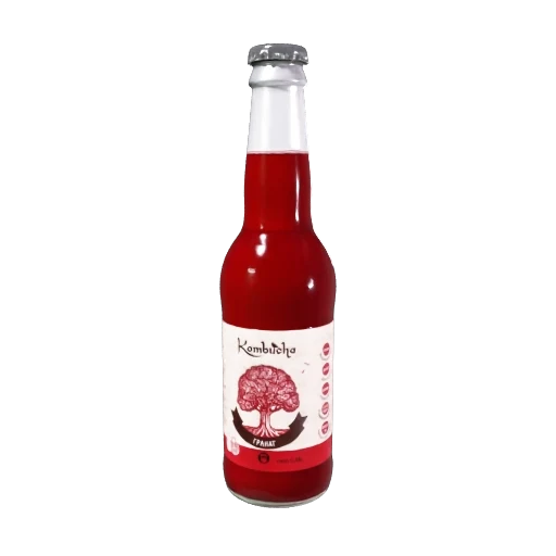 Стеклянная бутылка живой комбучи INTERKVASS с фирменной этикеткой